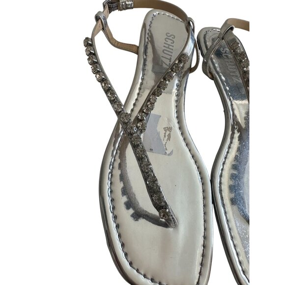 SCHUTZ Silver Rhinestone Thong Sandals Size 38 / US 8 - Picture 5 of 8